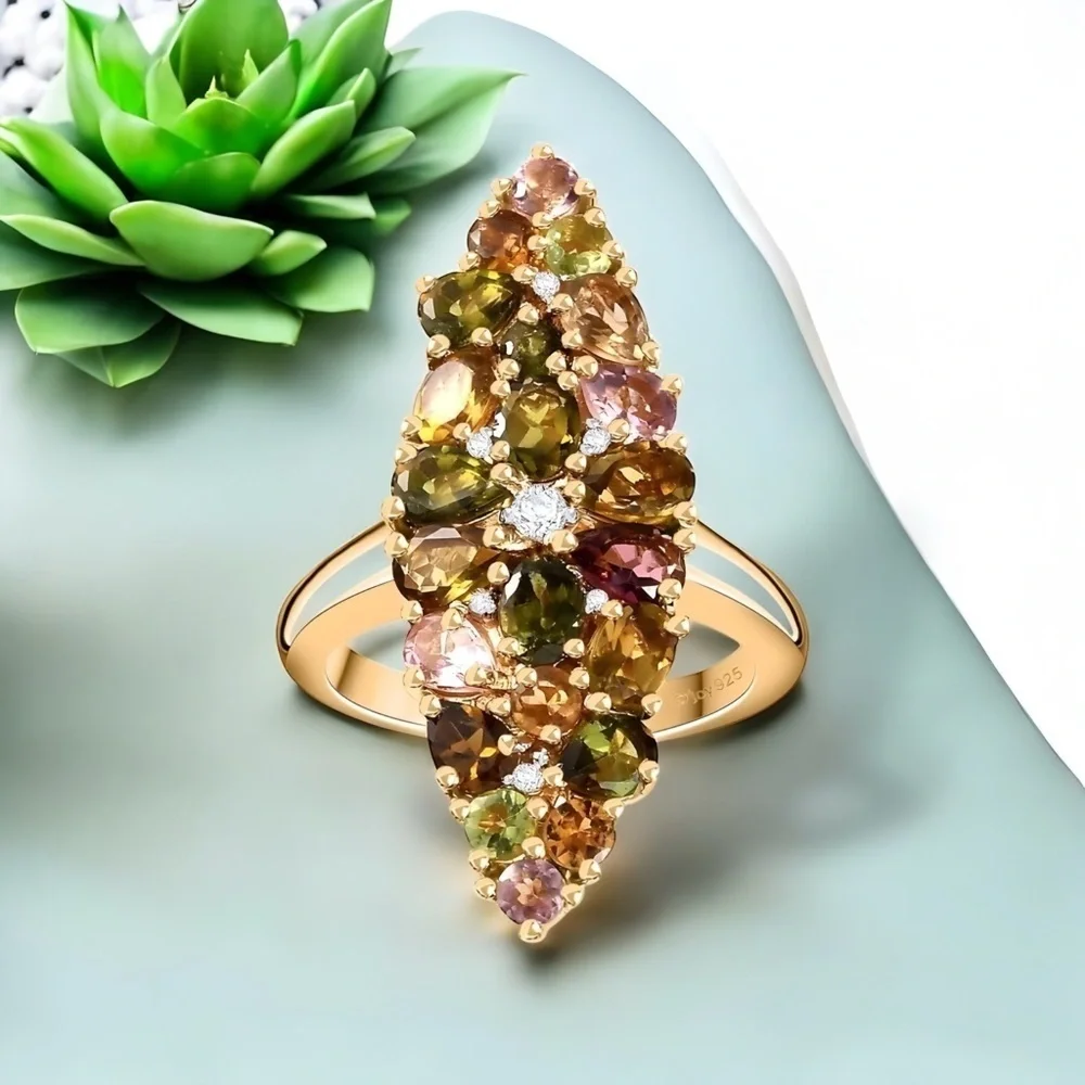 MAKE ME AN OFFER !!! Multi Tourmaline 18k Gold Vermeil Cocktail Ring MSRP $550